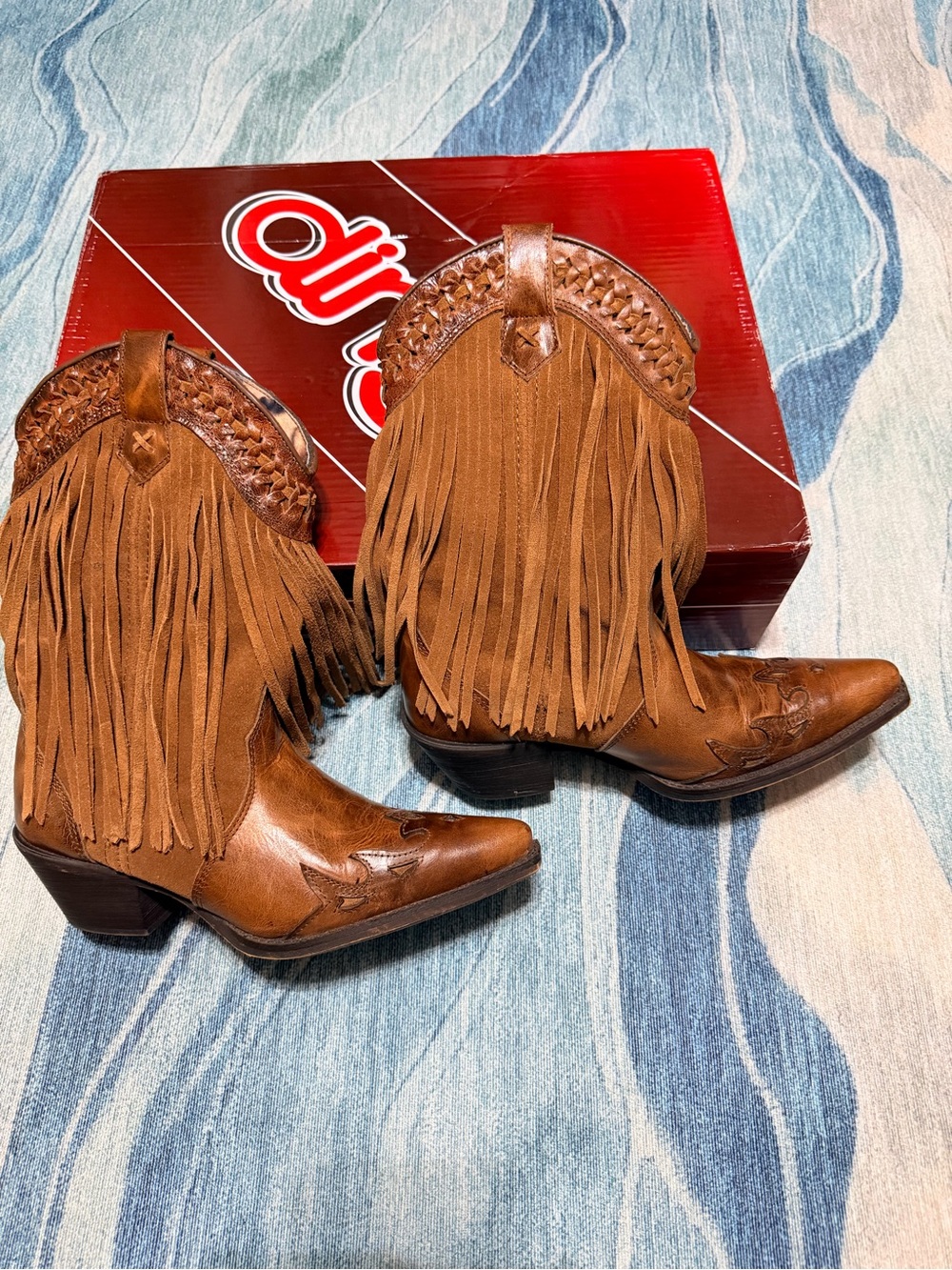 Dingo Fringed Western Boots in Brown - Women's Heeled Cowboy Style